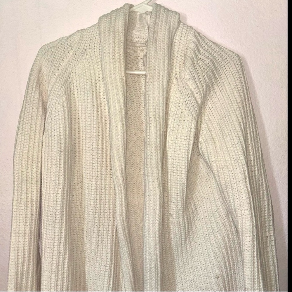 a new day Woman’s White Open-Front Ribbed Knit Cardigan, Long, Size XS